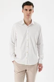 Açık Krem Uzun Kollu Armürlü Cepsiz Pamuklu Likralı Slim Fit Dar Kesim Gömlek 1004240193 thumbnail 5