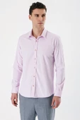 Pembe Uzun Kollu Armürlü Cepsiz Pamuklu Likralı Slim Fit Dar Kesim Gömlek 1004240193 thumbnail 1