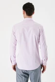Pembe Uzun Kollu Armürlü Cepsiz Pamuklu Likralı Slim Fit Dar Kesim Gömlek 1004240193 thumbnail 4