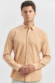 Turuncu Uzun Kollu Gofreli Biyeli %100 Pamuk Casual Slim Fit Dar Kesim Gömlek 1004240247 thumbnail 2