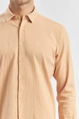 Turuncu Uzun Kollu Gofreli Biyeli %100 Pamuk Casual Slim Fit Dar Kesim Gömlek 1004240247 thumbnail 5