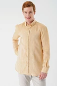 Hardal Uzun Kollu Cepsiz Biyeli %100 Keten Klasik Comfort Fit Rahat Kesim Gömlek 1004240186 thumbnail 2