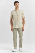 Yeşil Kısa Kollu Baskılı Düğmeli Yaka Keten Casual Slim Fit Dar Kesim Gömlek 1004240241 thumbnail 3
