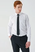 Beyaz Uzun Kollu Desenli Armürlü Sert Yaka Pamuklu Klasik Comfort Rahat Kesim Gömlek 1004240190 thumbnail 5