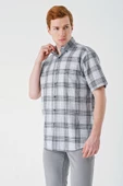 Siyah Kısa Kollu Ekoseli Cepli %100 Pamuk Klasik Comfort Fit Rahat Kesim Gömlek 1004240195 thumbnail 2
