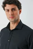 Siyah Uzun Kollu Oxford Cepsiz Pamuklu Klasik Slim Fit Dar Kesim Gömlek 1004240235 thumbnail 6
