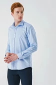Koyu Mavi Uzun Kollu Oxford Cepsiz Pamuklu Klasik Slim Fit Dar Kesim Gömlek 1004240235 thumbnail 3