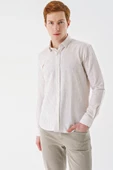 Bej Uzun Kollu Çizgili Biritli Yaka Pamuklu Likralı Casual Slim Fit Dar Kesim Gömlek 1004240233 thumbnail 1