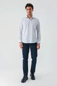 Beyaz Uzun Kollu Çizgili Armürlü Cepsiz Pamuklu Klasik Slim Fit Dar Kesim Gömlek 1004240229 thumbnail 2
