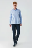 Koyu Mavi Uzun Kollu Oxford Cepsiz Pamuklu Klasik Slim Fit Dar Kesim Gömlek 1004240235 thumbnail 5
