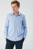 Koyu Mavi Uzun Kollu Oxford Cepsiz Pamuklu Klasik Slim Fit Dar Kesim Gömlek 1004240235 thumbnail 1