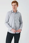 Gri Uzun Kollu Oxford Cepsiz Pamuklu Klasik Slim Fit Dar Kesim Gömlek 1004240235 thumbnail 2