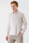 Bej Uzun Kollu Çizgili Biritli Yaka Pamuklu Likralı Casual Slim Fit Dar Kesim Gömlek 1004240233 thumbnail 2