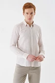 Bej Uzun Kollu Çizgili Biritli Yaka Pamuklu Likralı Casual Slim Fit Dar Kesim Gömlek 1004240233 thumbnail 3