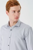 Gri Uzun Kollu Oxford Cepsiz Pamuklu Klasik Slim Fit Dar Kesim Gömlek 1004240235 thumbnail 6