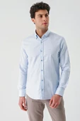 Koyu Mavi Uzun Kollu Oxford Cepsiz %100 Pamuk Klasik Slim Fit Dar Kesim Gömlek 1004240188 thumbnail 2