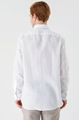 Beyaz Uzun Kollu Cepsiz Biyeli %100 Keten Klasik Comfort Fit Rahat Kesim Gömlek 1004240186 thumbnail 6