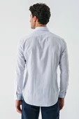 Beyaz Uzun Kollu Çizgili Armürlü Cepsiz Pamuklu Klasik Slim Fit Dar Kesim Gömlek 1004240229 thumbnail 7