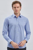 Mavi Uzun Kollu Bez Ayağı Sert Yaka Cepsiz Pamuklu Klasik Slim Fit Dar Kesim Gömlek 1004240230 thumbnail 4