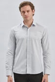 Gri Uzun Kollu Bez Ayağı Sert Yaka Cepsiz Pamuklu Klasik Slim Fit Dar Kesim Gömlek 1004240230 thumbnail 4