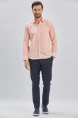 Pudra Uzun Kollu Bez Ayağı Sert Yaka Cepsiz Pamuklu Klasik Slim Fit Dar Kesim Gömlek 1004240230 thumbnail 1
