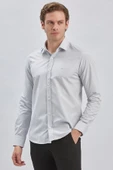 Gri Uzun Kollu Bez Ayağı Sert Yaka Cepsiz Pamuklu Klasik Slim Fit Dar Kesim Gömlek 1004240230 thumbnail 2