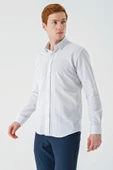 Koyu Mavi Uzun Kollu Biritli Yaka Pamuklu Likralı Casual Slim Fit Gömlek 1004240233 thumbnail 1