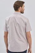 Açık Kırmızı Kısa Kollu Cepli Garnili Pamuklu Klasik Comfort Fit Gömlek 1004240221 - 5