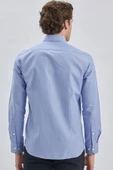 Mavi Uzun Kollu Bez Ayağı Sert Yaka Cepsiz Pamuklu Klasik Slim Fit Dar Kesim Gömlek 1004240230 thumbnail 5