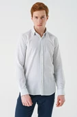 Koyu Mavi Uzun Kollu Biritli Yaka Pamuklu Likralı Casual Slim Fit Gömlek 1004240233 thumbnail 3