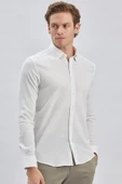 Beyaz Uzun Kollu Biritli Yaka Biyeli Pamuklu Likralı Casual Slim Fit Dar Kesim Gömlek 1004240232 thumbnail 3