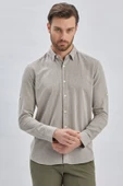 Koyu Kahverengi Kısalabilir Kollu Armürlü Biritli Yaka Pamuklu Casual Slim Fit Gömlek 1004240202 thumbnail 3