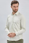 Koyu Krem Uzun Kollu Sert Yaka Cepsiz Pamuklu Likralı Klasik Slim Fit Dar Kesim Gömlek 1004240234 thumbnail 3