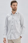 Beyaz Uzun Kollu Ekoseli Sert Yaka Cepli Pamuklu Klasik Comfort Fit Rahat Kesim Gömlek 1004240223 thumbnail 4