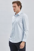 Koyu Mavi Uzun Kollu Sert Yaka Cepsiz Pamuklu Likralı Klasik Slim Fit Dar Kesim Gömlek 1004240234 thumbnail 4
