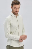 Koyu Krem Uzun Kollu Sert Yaka Cepsiz Pamuklu Likralı Klasik Slim Fit Dar Kesim Gömlek 1004240234 thumbnail 4