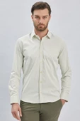 Koyu Krem Uzun Kollu Sert Yaka Cepsiz Pamuklu Likralı Klasik Slim Fit Dar Kesim Gömlek 1004240234 thumbnail 1