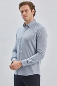 Koyu Mavi Uzun Kol Kendinden Desenli Armürlü Yarım İtalyan Yaka Classic Slim Fit Gömlek 1004240250 thumbnail 2