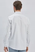 Beyaz Uzun Kollu Ekoseli Sert Yaka Cepli Pamuklu Klasik Comfort Fit Rahat Kesim Gömlek 1004240223 - 5