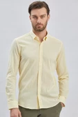 Sarı Uzun Kollu Biritli Yaka Biyeli Pamuklu Likralı Casual Slim Fit Dar Kesim Gömlek 1004240232 thumbnail 2