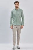 Açık Yeşil Uzun Kollu Biritli Yaka Biyeli Pamuklu Likralı Casual Slim Fit Gömlek 1004240232 - 1