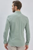 Açık Yeşil Uzun Kollu Biritli Yaka Biyeli Pamuklu Likralı Casual Slim Fit Gömlek 1004240232 - 5