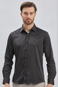 Siyah Uzun Kollu Sert Yaka Cepsiz Pamuklu Likralı Klasik Slim Fit Dar Kesim Gömlek 1004240234 thumbnail 4