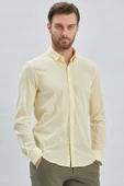 Sarı Uzun Kollu Biritli Yaka Biyeli Pamuklu Likralı Casual Slim Fit Dar Kesim Gömlek 1004240232 thumbnail 5