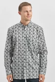 Gri Uzun Kol Kendinden Desenli BASKILI Perfectto Düğmeli Yaka Classic Comfort Fit Gömlek 1004240251 thumbnail 3