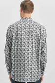 Gri Uzun Kol Kendinden Desenli BASKILI Perfectto Düğmeli Yaka Classic Comfort Fit Gömlek 1004240251 thumbnail 6