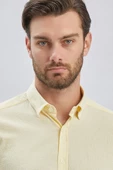 Sarı Uzun Kollu Biritli Yaka Biyeli Pamuklu Likralı Casual Slim Fit Dar Kesim Gömlek 1004240232 thumbnail 6