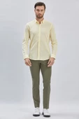 Sarı Uzun Kollu Biritli Yaka Biyeli Pamuklu Likralı Casual Slim Fit Dar Kesim Gömlek 1004240232 thumbnail 3