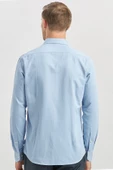 Mavi Uzun Kol Düz Bez Ayağı Yarım İtalyan Yaka Classic Slim Fit Gömlek 1004240268 thumbnail 6