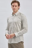 Bej Uzun Kollu Baskılı Biritli Yaka Cepsiz Pamuklu Klasik Slim Fit Dar Kesim Gömlek 1004240213 thumbnail 2
